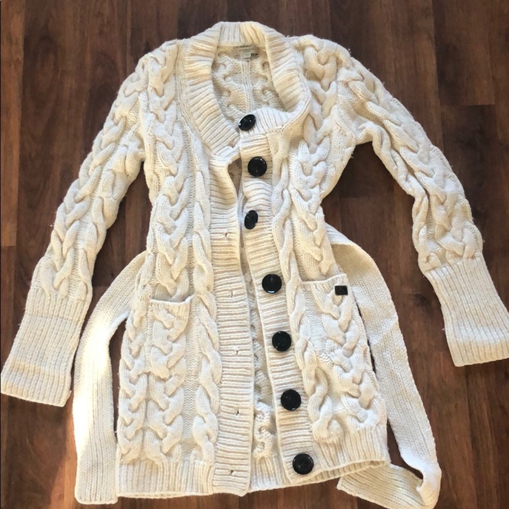 Burberry London Cableknit Cardigan Small Cream
